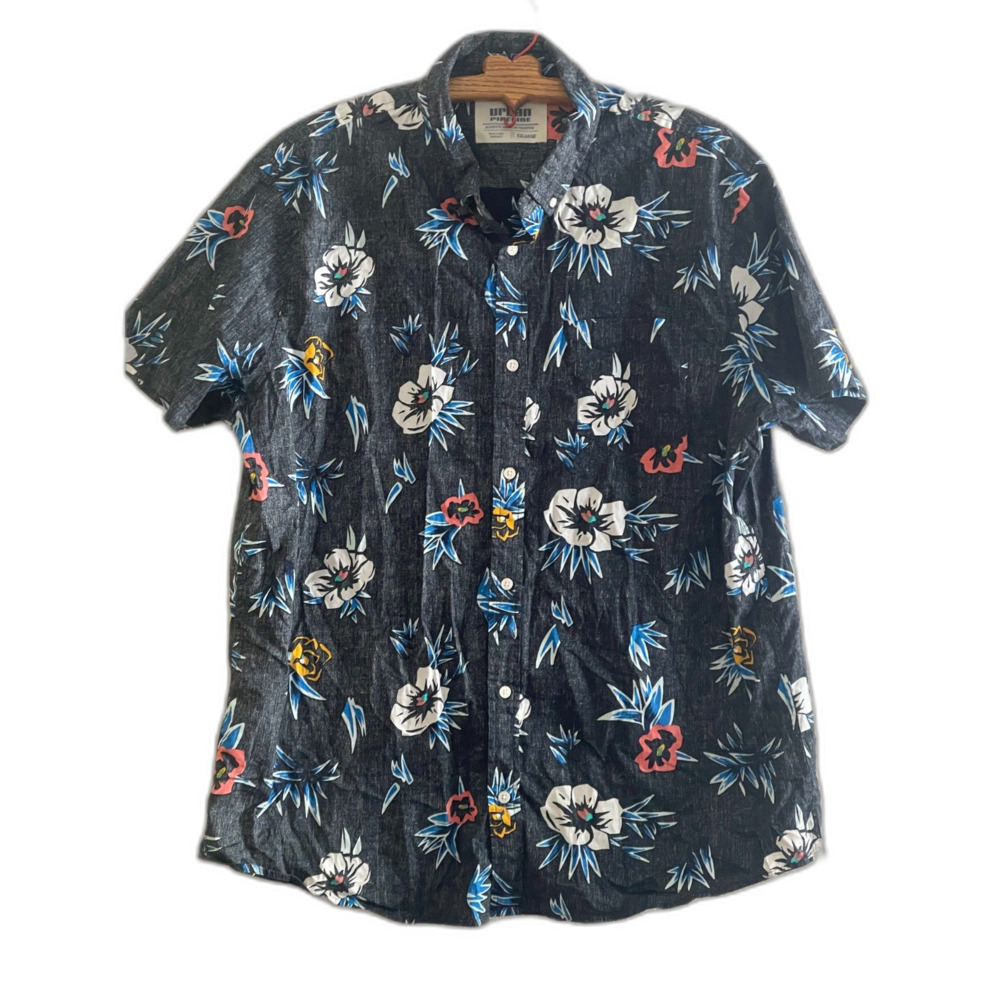 Urban Pipeline Shirt Mens XXL Black Floral Hawaiian Cotton Aloha Beach Casual - Picture 6 of 8